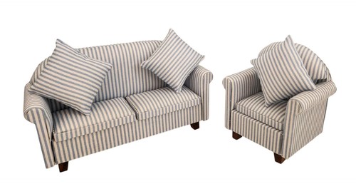 Dolls house blue - blue, striped